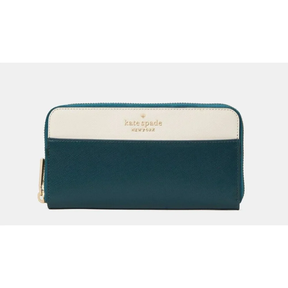 New Kate Spade Staci Colorblock Large Continental Wallet Leather Peacock Multi